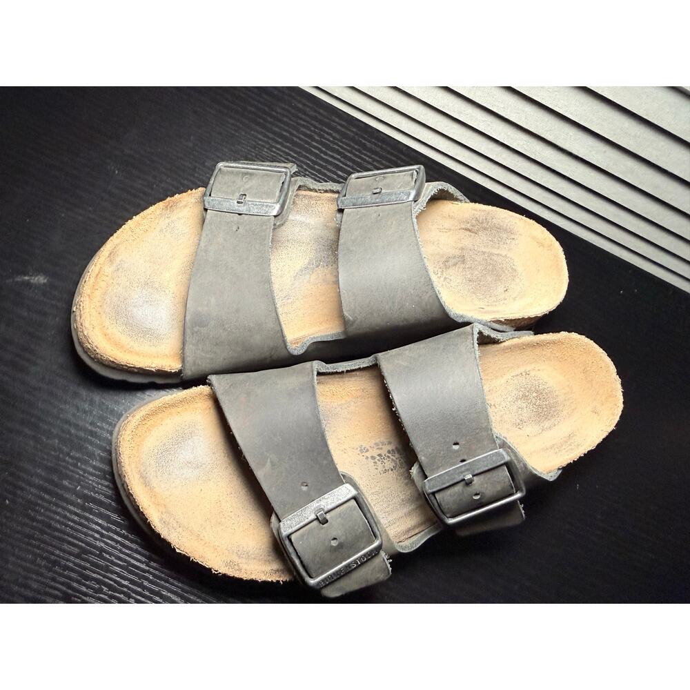 Birkenstock Arizona Black Sandals Womens Size 37 US 6 Birko Flor Comfort Slides - Picture 2 of 9